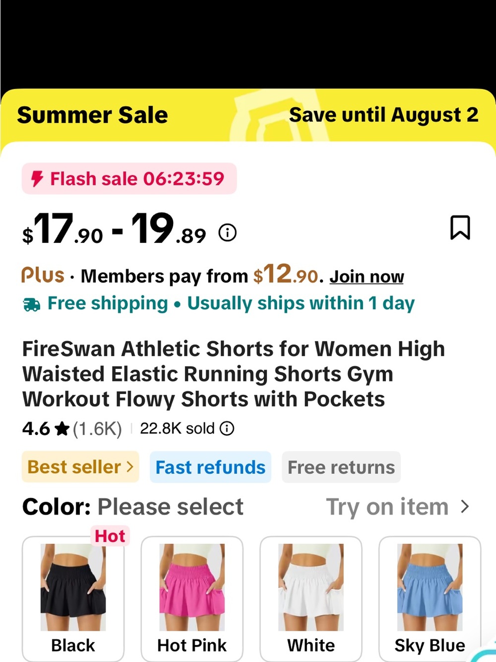 Women's High-Waisted Athletic Shorts with Pockets - Black